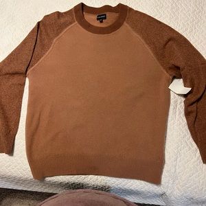 Mens Club Monaco Orange crewneck two tone Sweater XL 100% Wool